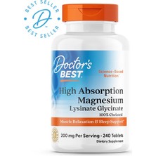 Doctor's Best High Absorption Magnesium Lysinate Glycinate ,relaxation & Sleep  100 Mg, 240 Tablets