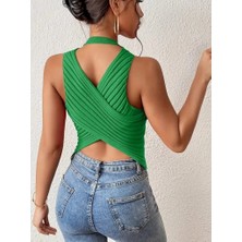 Defy Moda Kadın Sıfır Kol Sırt Çapraz Detay Triko Bluz