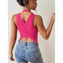 Defy Moda Kadın Sıfır Kol Sırt Çapraz Detay Triko Bluz