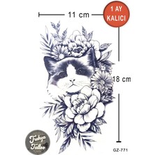 Trakya Tattoo 1 Ay Kalıcı Dövme Yarım Kol Kedi Çiçek Geçici Dövme