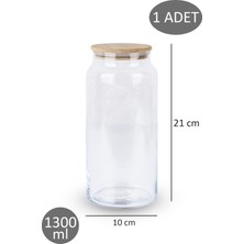 Dolkin Home Bambu Kapaklı Vakumlu Büyük Boy 1300ML Cam 1 Adet Kavanoz