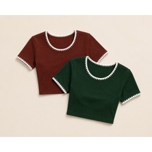 Hxa Collection Kadın Slim Fit Kaşekorse  Biyeli Crop 2'li Paket