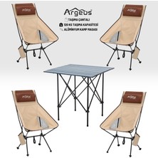 Argeus 4 Adet Katlanır Kamp Sandalyesi ve Alüminyum Masa Seti - Aero Dark - Kum