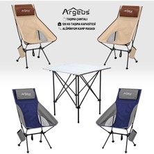 Argeus 4 Adet Katlanır Kamp Sandalyesi ve Alüminyum Masa Seti - Aero Silver - Mavi/kum