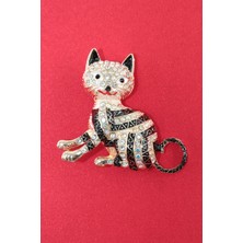 Keeba Mırnav Kedi Broş Gold Renkli Kristal Taşlı Kedili Erkek Kadın Yaka Iğnesi Broş.