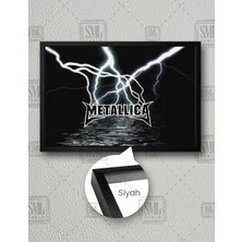 SML Tablo Metallica Yıldırım Şimşek Tasarımı Rock Müzik Yatay Çerçeveli Kanvas Tablo