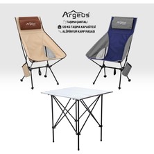 Argeus 2 Adet Katlanır Kamp Sandalyesi ve Alüminyum Masa Seti - Aero Silver - Kum/mavi