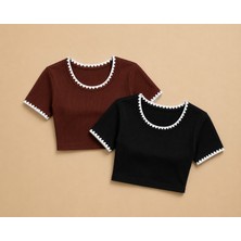 Hxa Collection Kadın Slim Fit Kaşekorse  Biyeli Crop 2'li Paket