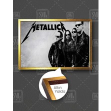 SML Tablo Metallica Efsane Grup Rock Müzik Metalika Nostalji Retro Siyah Gri Dekor Yatay Çerçeveli Kanvas Tablo