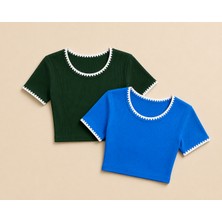 Hxa Collection Kadın Slim Fit Kaşekorse  Biyeli Crop 2'li Paket
