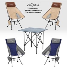 Argeus 4 Adet Katlanır Kamp Sandalyesi ve Alüminyum Masa Seti - Aero Dark - Mavi/kum