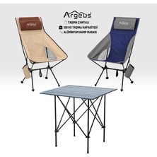 Argeus 2 Adet Katlanır Kamp Sandalyesi ve Alüminyum Masa Seti - Aero Dark - Kum/mavi