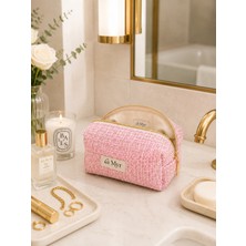 La Myr Coco Rose Pembe Renkli Makyaj Çantası Özel Dokulu Tweed ile Şık ve Fonksiyonel