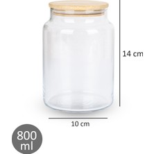 Dolkin Home Bambu Kapaklı Vakumlu Orta Boy 800ML Cam 1 Adet Kavanoz