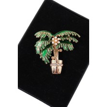Keeba Tropik Cennet Coconut Ağacı Broş Gold Renkli Incili Hindistan Cevizi Ağaçlı Kadın Yaka Iğnesi