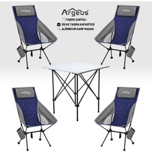 Argeus 4 Adet Katlanır Kamp Sandalyesi ve Alüminyum Masa Seti - Aero Silver - Mavi