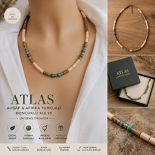 Sinem Şanlı Atelier Atlas Ahşap ve Afrika Turkuazı Boncuklu Uniseks Kolye 52+5 cm Kutulu Hediyelik