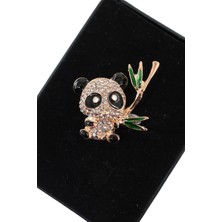 Keeba Bambulu Panda Broş Kristal Taşlı Bambu Ağaçlı Erkek Kadın Yaka Iğnesi Pandalı Broş.