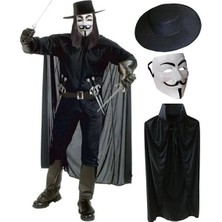 Nevamel® V For Vendetta Maskesi Şapka Pelerin Seti
