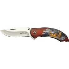 My Best Store Y13 G Kahverengi Kamp Çakı 20CM- Yarı Otomatik, Kemerlkli, Ahşap Geyik Işlemeli Sap