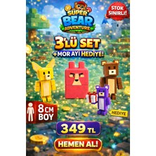 Voltrex Design Super Bear Adventure Oyuncak 3’lü Set + Mor Ayı Hediye |oynar Eklemli Figür |8 cm Koleksiyon Oyuncak
