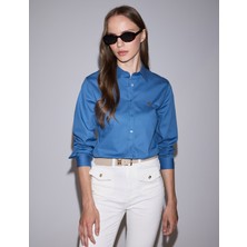 Pierre Cardin Kadın Açık İndigo Slim Fit Pamuklu Basic Gömlek 50328627-VR073