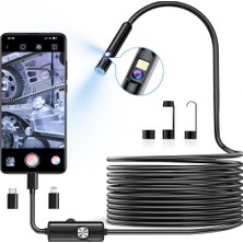 Munico 5 Metre Lens Fiberskop Çift Lensli Lens Su Geçirmez Endüstriyel Endoskop Kamera LED Akıllı Telefon