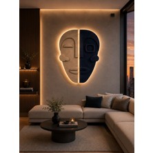 Zesiba Atelier LED Işıklı Modern Bohem Ikili Yüz Ahşap Duvar Dekoru 80X50 cm | Ikili Mask | Ev, Ofis, Kafe ve Oda Dekorasyonu