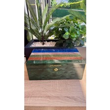 Parmida Renkli Çizgi Geçişli Raflı Sedir Ağacı Nemlendirici Humidor