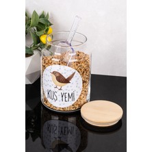 Dolkin Home 800 ml Cam Kuş Yemi Kutusu Ölçekli Cam Kavanoz Bambu Kapaklı Kuş Yemi Kuş Maması Saklama Kutusu