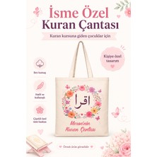Morinna Kişiye Özel Isimli Kuran Çantası Bez Kumaş Çiçek Desenli Hafif Kullanışlı Kuran Kursu Çantası Mr-01