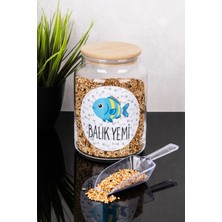 Dolkin Home 800 ml Cam Balık Yemi Kutusu Ölçekli Cam Kavanoz Bambu Kapaklı Balık Yemi Saklama Kutusu