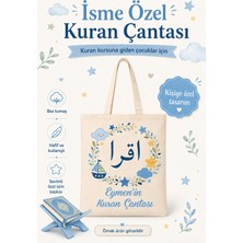 Morinna Kişiye Özel Isimli Kuran Çantası Erkek Çocuk Mavi Bez Kumaş Hafif Kullanışlı Kuran Kursu Çantası Mr-02