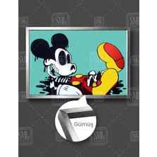 SML Tablo Ölü Mickey Fare Yeşil Grafiti Modern Dekor Yatay Çerçeveli Kanvas Tablo