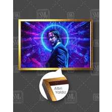 SML Tablo John Wick Neon Yuvarlak Işıklar Keanu Reeves Yatay Çerçeveli Kanvas Tablo