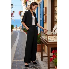 Benerly Kadın Relaxed Fit Fermuarlı Uzun Kollu Scuba Krep Cepli Bisiklet Yaka Geniş Paça Örme Takım Günlük