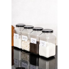 Dolkin Home 4'lü 3 Litre Kavanoz Seti Çay Şeker Un Tuz Etiketli 3000 ml Metal Kapaklı Cam Kavanoz Saklama Seti