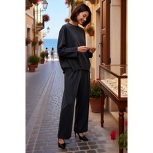 Benerly Kadın Oversize Silky Interlok Örme Takım Uzun Kollu Rahat Kesim Modal Polyester Düz Desen Konforlu