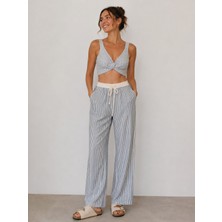 Meltem Collection Çizgili Bağlama Detaylı Müslin Crop