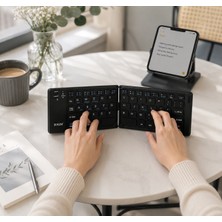 Tepex Premium Kalite Katlanabilir Bluetooth Klavye Sarjlı Kablosuz Telefon Tablet Uyumlu Standlı Mini Klavye