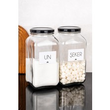 Dolkin Home 2'li 3 Litre Kavanoz Seti Un Şeker Etiketli 3000 ml Metal Kapaklı Cam Kavanoz Seti