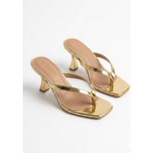 Yula Fashion Shoes Vera Kadın Tredn Topuklu Terlik-Gold