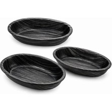 Fırsat Mağazam Siyah Oval Sunum Tabağı Seti, 3'lü, 26X16 Cm, Modern Tasarım, Atıştırmalık ve Yemek Servisi Için, Plastik 3 Lü