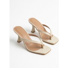 Yula Fashion Shoes Vera Kadın Tredn Topuklu Terlik-Bej