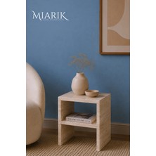 Miarik Design Cali - Raflı Traverten Dikdörtgen Yan Sehpa