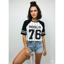 Nazlı Giyim Kadın Crop Tişört Salaş Basic Baskılı Tshirt