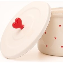Fırsat Mağazam Cupid 20 cm Tencere, Krem Rengi, Kırmızı Kalp Desenli, Kapaklı, 3 Litre
