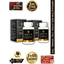 Dr. Sammy's Quarine Saç, Tırnak, Cilt ve Vücut Vitamini - 2'li Avantaj Set (2 Aylık Kür) - Dökülme ve Yıpranma Karşıtı Keratin, Biotin, Bitkisel Kök Hücre Extratları,ginseng ve Multivitamin Içeren Diyet Takviyesi