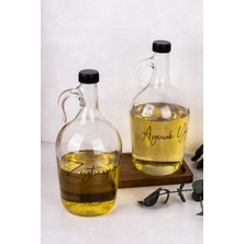 Dolkin Home 2li 1500ML Yağdanlık Seti Ahşap Stantlı Ayçiçek Yağı Zeytinyağı Etiketli Cam Şişe Yağlık Sosluk