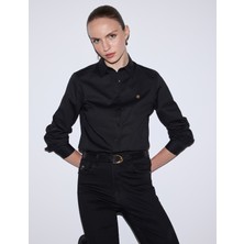 Pierre Cardin Kadın Siyah Slim Fit Pamuklu Basic Gömlek 50328627-VR046